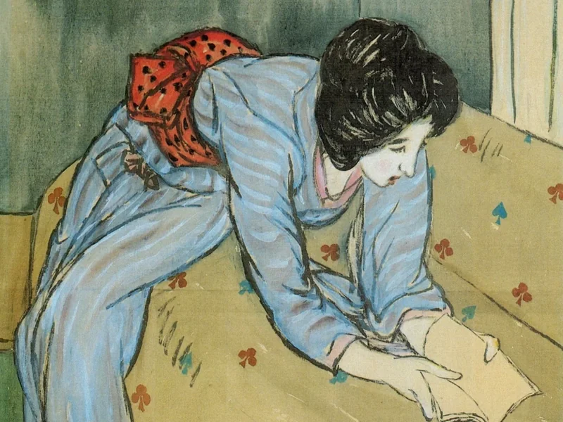 1884-Takehisa Yumeji - Donna che legge un libro su un divano